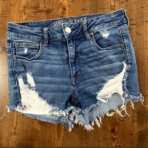 AEO Hi-Rise Distressed Shortie Denim Shorts